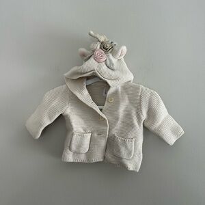 Gap 0/6m white Unicorn Knit Baby button up hooded Cardigan